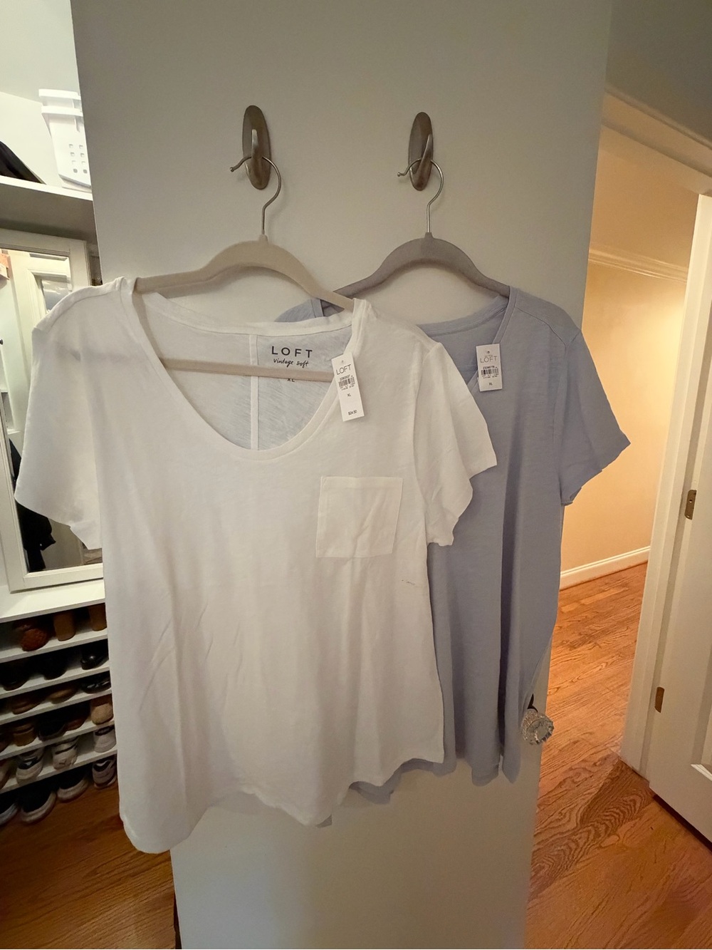 NWT LOFT Vintage Soft V-Neck Tees XL – White + Light Blue Bundle